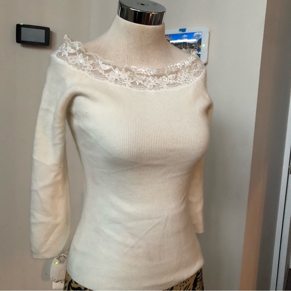 Bebe off shoulder lace trim sweater - Picture 2 of 5